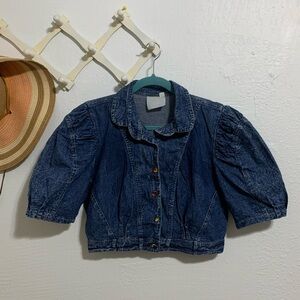Vintage Puff-sleeved Cropped Jean Jacket Size Medium
